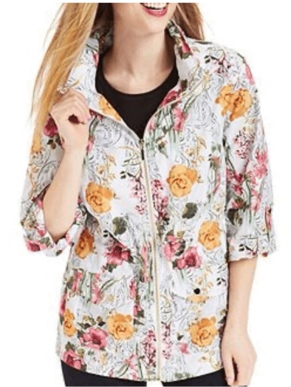 Style & Co Floral Hooded Rain Jacket Size S